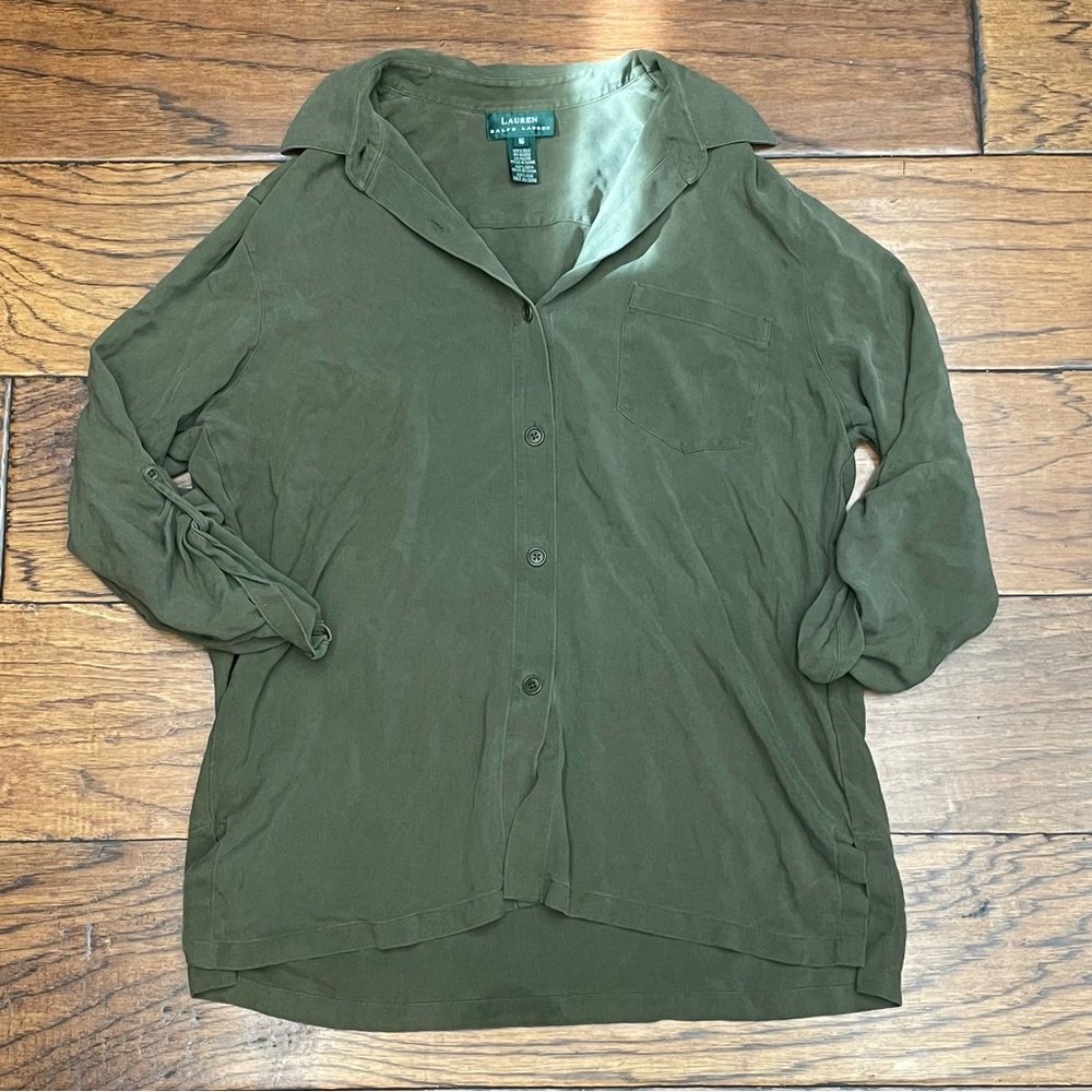 Ralph Lauren Olive Green Silk Blouse